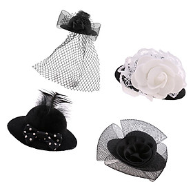 4Pcs Fashion New Lady Vintage Bowler Doll Hat Cap for 28-30cm  Doll Clothes Accs Black