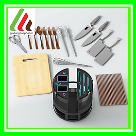 Kệ để dao thớt tròn xoay 360 độ giá đựng đồ nhà bếp đa năng chất liệu sắt sơn tĩnh điện bền đẹp