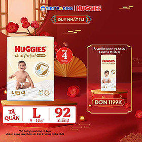 Tã quần Huggies Skin Perfect Mega Jumbo L88+4 miếng với 2 vùng thấm giảm kích ứng da