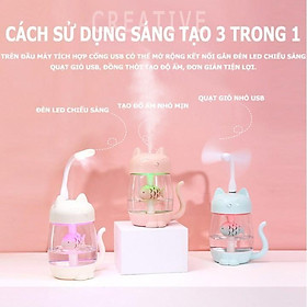 Mèo Máy Phun Sương 3in1 - Khuếch Tán Tinh Dầu & Phun Sương Tạo Độ Ẩm, Đèn Mini, Quạt Mini