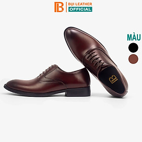 Giày da nam oxford công sở G104, giày nam da bò nappa cao cấp màu nâu có dây buộc, mặt trơn có viền Bụi leather, hộp sang trọng BH 12 tháng - Màu nâu - 44