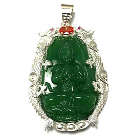 Mặt dây nam bản mệnh ngài Như Lai Đại Nhật bọc rồng chầu bạc ta cho người tuổi Thân - Tuổi Mùi Bạc QTJ - MBM3(XANH LÁ)