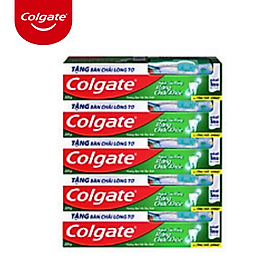 Bộ 5 kem đánh răng Colgate ngừa sâu răng răng chắc khỏe 225g/tuýp tặng bàn chải đánh răng lông tơ nhập khẩu Thái Lan