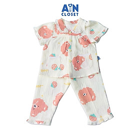 Bộ quần dài áo tay ngắn bé gái Họa tiết Gấu Misa xô muslin - AICDBGC9FFD1 - AIN Closet