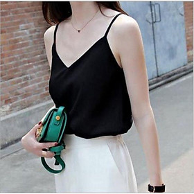 ÁO 2 DÂY LỤA CỔ TIM_Áo 2 dây trắng đen