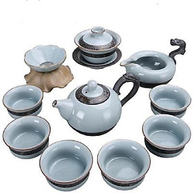 Bộ ấm chén pha trà men rạn Tùng Trúc Cúc Mai 10 món