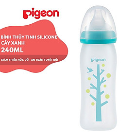 Bình Sữa Thủy Tinh Silicon Pigeon 240ml - Cây xanh M - Dành Cho Bé 3 Tháng