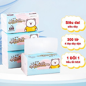 Khăn giấy khô đa năng cho bé, Khăn giấy rút Mini Bear 4 lớp mềm mại an toàn cho bé yêu (300 tờ) – KH008