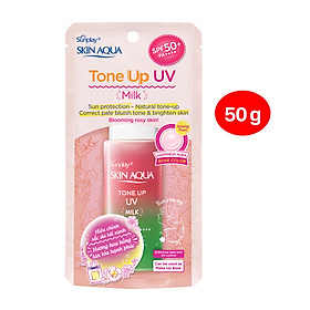 Sữa Chống Nắng Nâng Tông Dành Cho Da Dầu/Hỗn Hợp Sunplay Skin Aqua Tone Up UV Milk Happiness Aura (Rose) (Cho Da Sáng Hồng, Khuyết Điểm Xanh) (50g)