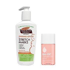 Combo hỗ trợ và ngăn ngừa rạn da - Sữa dưỡng Palmer's Cococa Butter Massage Lotion for Stretch Marks 250ml + Dầu dưỡng da Bio-Oil 60ml