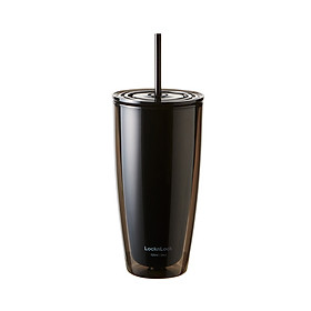 Mua Ly nhựa 2 lớp Lock&Lock màu đen HAP507BLK 750ml - Hàng chính hãng  có ống hút  có nắp đậy - JoyMall
