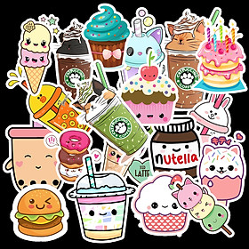  set 30 Sticker Food decal hình dán ép lụa đồ ăn trà sữa. kem, bánh (Giao mẫu ngẫu nhiên)