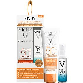 Bộ hộp kem chống nắng ngăn sạm da, giảm thâm nám Vichy Ideal Soleil Anti Darkspot 50ml và Dưỡng chất Khoáng núi lửa cô đặc Mineral 89 10ml