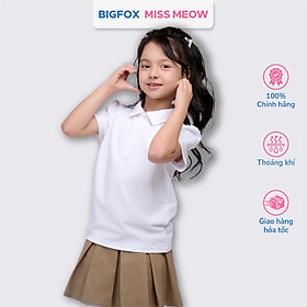 Áo polo bé gái Bigfox Miss Meow mùa hè, áo cộc tay đồng phục đi học có cổ 6,9,11 tuổi 30kg 40kg