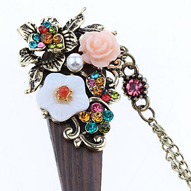 Chinese Hair Stick Rose Flower Crystal Wedding Party Hairpin