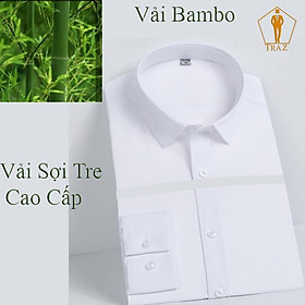 Áo Sơ Mi Trắng Nam Trung Niên Trơn Dài Tay Công Sở Vải Sợi Tre Bambo, Sồi Không Túi Ngực -TRAZ