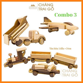 Combo 3  Tàu Hỏa, Máy Bay Chiến Đấu, Xe Ben Đồ Chơi Gỗ Trẻ Em