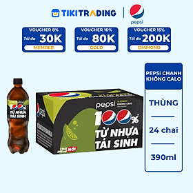 Thùng 24 Chai Nước Ngọt Có Gas Pepsi vị chanh không calo (390ml / Chai)