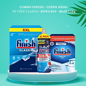 Combo viên rửa bát finish 100 viên + nước làm bóng finish 750ml + muối rửa bát finish 1,5kg dùng cho máy rửa bát
