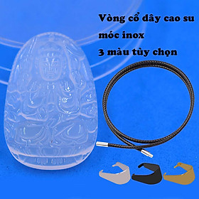 Mặt Phật Thiên thủ thiên nhãn mã não trắng kèm vòng cổ dây cao su đen + móc inox trắng, mặt dây chuyền Phật bản mệnh, vòng cổ mặt Phật