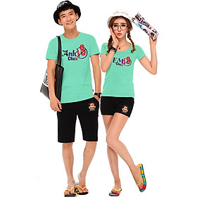 Bộ Áo Thun Đôi Nam Nữ Em Chưa 18, Anh 18 Chưa Màu Xanh Ngọc