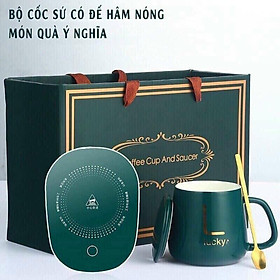 Mua Cốc hâm nóng cao cấp bằng sứ kèm đế điện  Ly sứ kèm đế điện hâm nóng cafe  sữa  trà Tặng kèm thìa mạ vàng tiện lợi