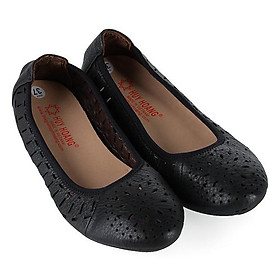 Giày nữ hoa văn Huy Hoàng da bò màu đen HT7951