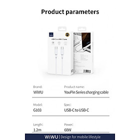 Cáp Sạc nhanh Wiwu Youpin Series G103 USB C sang Type C 60W kết nối các thiết bị hỗ trợ USB Type, truyền dữ liệu tốc độ cao - Hàng chính hãng