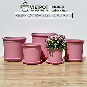 Chậu nhựa trồng cây VIETPOT, mã 54, màu Hồng Trơn, trồng kiểng lá, hoa hồng, trang trí trong nhà, ban công, sân vườn, sân thượng