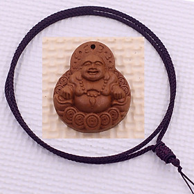 Mặt dây chuyền Phật Di lặc 1D gỗ đào kèm vòng cổ dây dù, mặt dây chuyền phong thủy, mặt dây chuyền gỗ