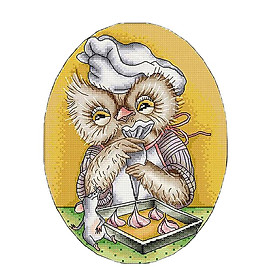 Cartoon Owl Chef Cross Stitch Stamped Kit Embroidery Needlepoint Decor 14 CT