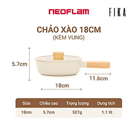 [Hàng chính hãng] Chảo xào cao cấp chống dính bếp từ cỡ nhỏ Neoflam Fika Baby 18cm, Made in Korea. Hàng có sẵn, giao ngay