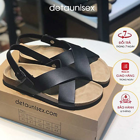 Giày sandal đế trấu quai chéo nam nữ Detaunisex màu ĐEN - SATA23D - 39