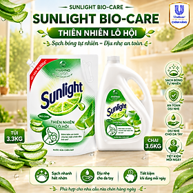 Nước Rửa Chén Sunlight Bio-Care Thiên Nhiên Lô Hội, Sạch Dầu Mỡ Dịu Nhẹ Cho Da Tay, Túi/Can 3.3kg/3.6kg