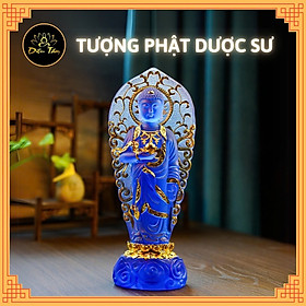 Tượng phật dược sư lưu ly tượng dược sư đứng hào quang xanh dương dát vàng trang trí 23cm phong thủy, thờ cúng Diệu Tâm