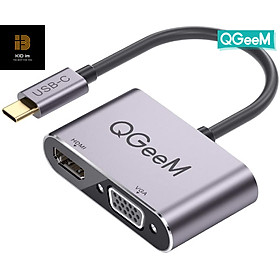 Bộ chuyển đổi QGeeM USB Type C sang HDMI VGA cho Macbook và các thiết bị Type-C-Hàng chính hãng