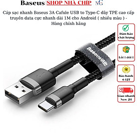 Cáp sạc nhanh Baseus 3A Cafule USB to Type-C dây TPE cao cấp truyền data cực nhanh dài 1M cho Android ( nhiều màu ) - Hàng chính hãng