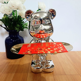 Tượng gấu Bearbrick - tượng gấu bê khay decor, Kệ để đồ hình gấu trang trí phòng khách, cửa hàng, quầy lễ tân sang trọng (cao 28cm)