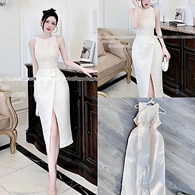 ĐẦM DÀI MIDI ÔM BODY SÁT NÁCH XẺ ĐÙI REN TRẮNG SUÔNG TRƠN ĐI TIỆC DẠO PHỐ ĐI CHƠI