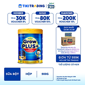 [19-25.08 QT đơn từ 999K] Sữa Bột Nutifood GrowPLUS+ Biếng Ăn (Xanh) 2+ Lon 900G - Tăng cân khoẻ mạnh