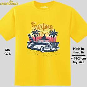 Surfing California, mã G76. Áo thun du lịch siêu đẹp. Áo phông hàng hiệu GOKING cho nam nữ, trẻ em, teen, trung niên. Quà tặng cao cấp - Vàng, vải thun lạnh - XL