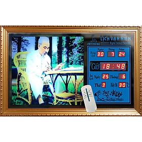 Mua Đồng hồ Lịch Vạn Niên tranh đèn treo tường hiệu Cát Tường_tranh Bác Hồ 55617_KT 55x35x7cm_Có 2 loại (Không remote đèn và Có remote đèn)