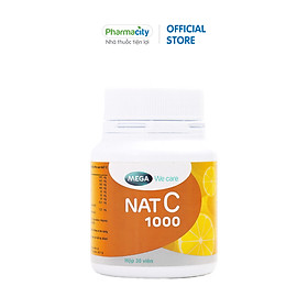 Viên bổ sung vitamin C Nat C 1000 hỗ trợ tăng đề kháng, giảm nguy cơ cảm lạnh, cảm cúm (Lọ 30 viên)