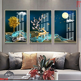 Bộ 3 Tranh Canvas Động Vật Phong Thủy - Tranh Những Chú Hươu Nghệ Thuật Đẹp