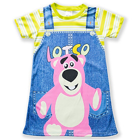 Váy bé gái giả yếm in hình 3D sọc ngang vải thun hiệu MIMYKID, đầm trẻ em - LMTK-V02H1 - Giao màu ngẫu nhiên