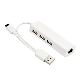 USB-C USB2.0 Dual Plug to USB Ports LAN/RJ45 Ethernet Network Hub Adapter