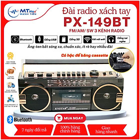 Mua Đài FM Radio cassette PX-149BT Nghe Đài Với 3 Kênh Riêng Biệt  Kết Nối Đa Dạng  Điều Chỉnh Bass  Volume Đơn Giản  Có Hộc Để Băng Cassette Tiện Lợi Hàng Nhập Khẩu