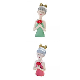 2x Girls Resin Statues Figurine Sculptures Decoration Porch Creative Figure