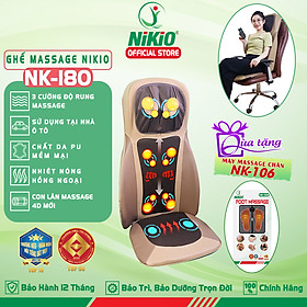 Đệm, Ghế massage Toàn Thân Nikio NK-180 - Máy Mát Xa Lưng Chuyên Sâu, Hỗ Trợ Xoa Bóp Cổ Vai Gáy, Công Nghệ Xoa Bóp Dây Ấn, Rung Và Nhiệt Nóng - Cải Thiện Đau Mỏi Toàn Thân - Sử Dụng Được Trên Ô Tô - Màu nâu
