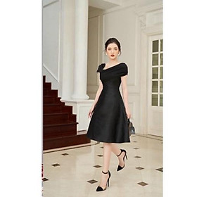 Đầm lệch vai đen trắng đỏ ️lụa satin ️ ivy.fashion đi biển dự tiệc dạo phố bigsize tay phồng chữ A cổ V sexy gợi cảm